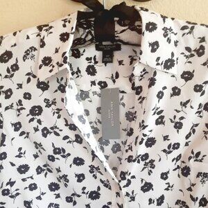 New Ann Taylor Silky Button Down Floral Blouse XSP